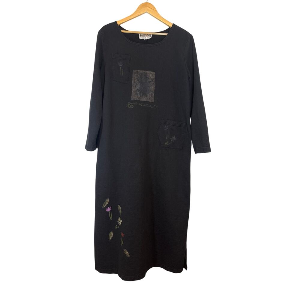 Vintage Tee Shirt Maxi Dress Lagenlook Artsy Washed Black Relaxed Fit Large